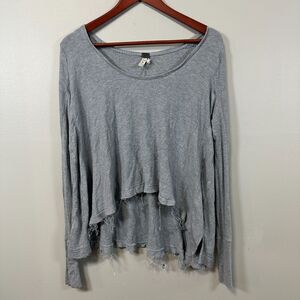 Free People We The Free XS Grey Waffle Long Sleeve Shirt Raw Hem Thermal